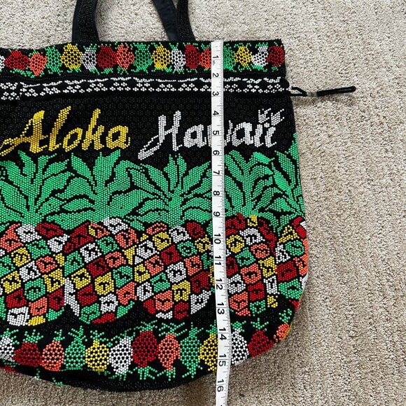 Vintage Beaded Aloha Hawaii Drawstring Tote Bag Pineapple Design Beach Theme - Picture 6 of 7